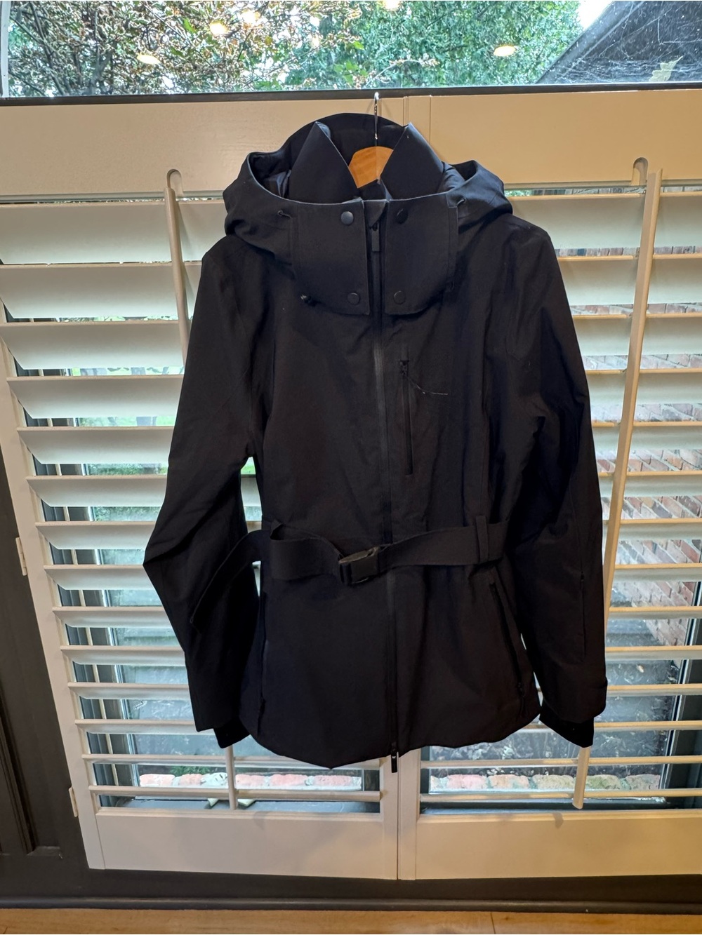 Women's Black Hooded Trench with Belted Waist